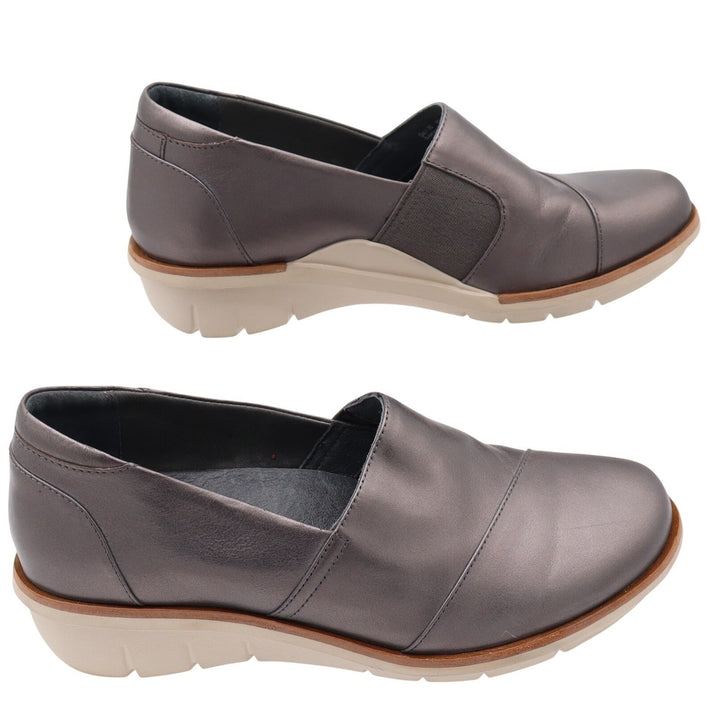 Dansko Fawna Pewter Metallic Leather Slip On Wedge Shoes Womens Size 36