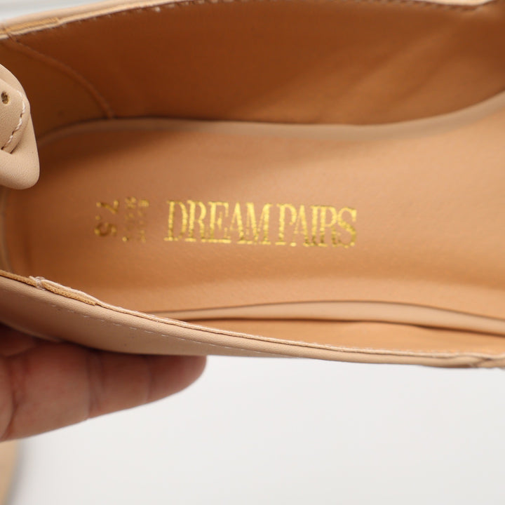 Dream Pairs Flats Womens 7.5 Revona Ankle Strap Nude Low Wedge Heel Excellent
