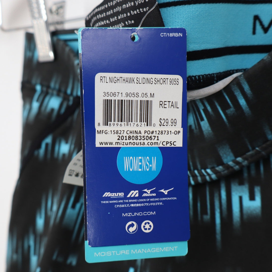 Mizuno RTL Nighthawk Sliding Shorts 905S Womens Medium Black Teal Digital Print