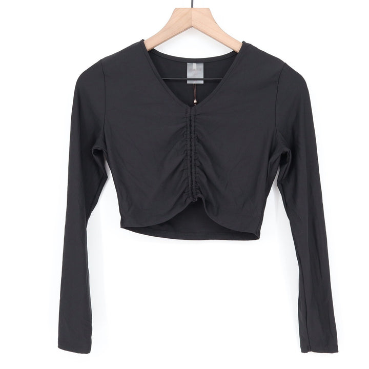 CALIA Womens LS Ruched Rashguard Pure Black UPF 50+ Swim Top XS