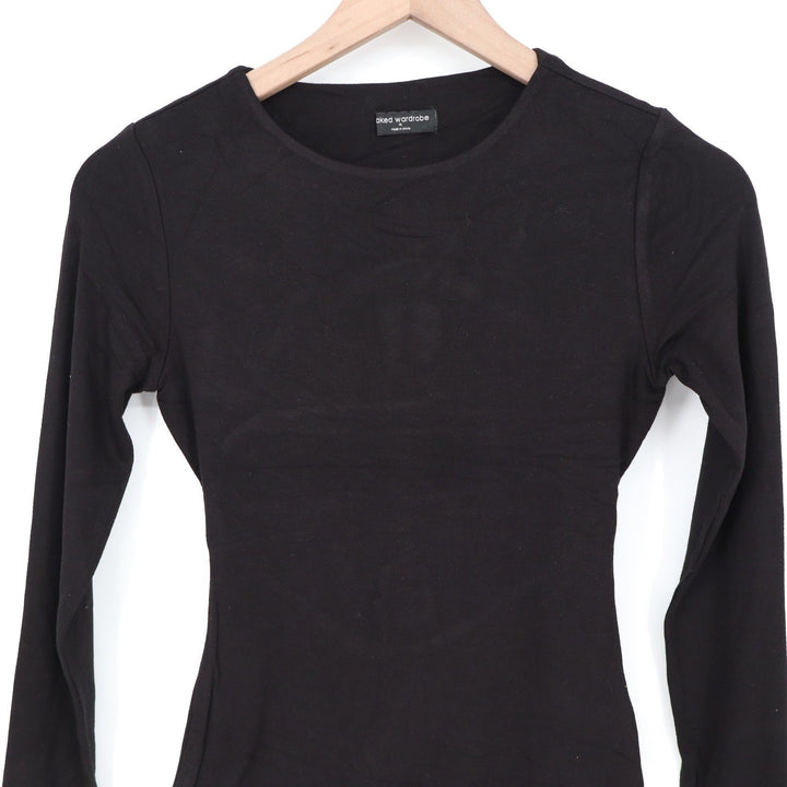 Naked Wardrobe Black Open Back Long Sleeve Bodysuit Size M