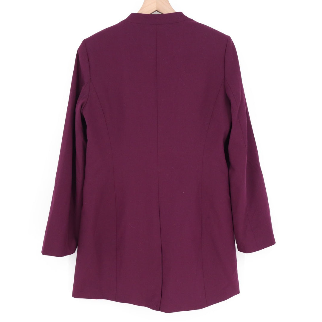 Calvin Klein Blazer Womens 12 Burgundy Stretch Pockets Open Front Shawl Collar