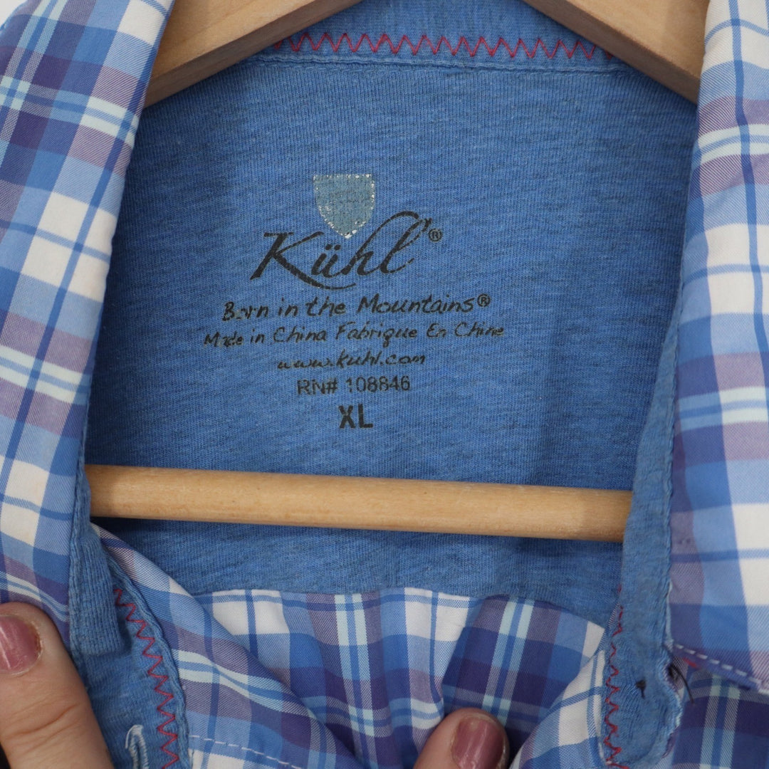 Kuhl Womens Blue Plaid Short Sleeve Button Down Hiking Shirt XL RN