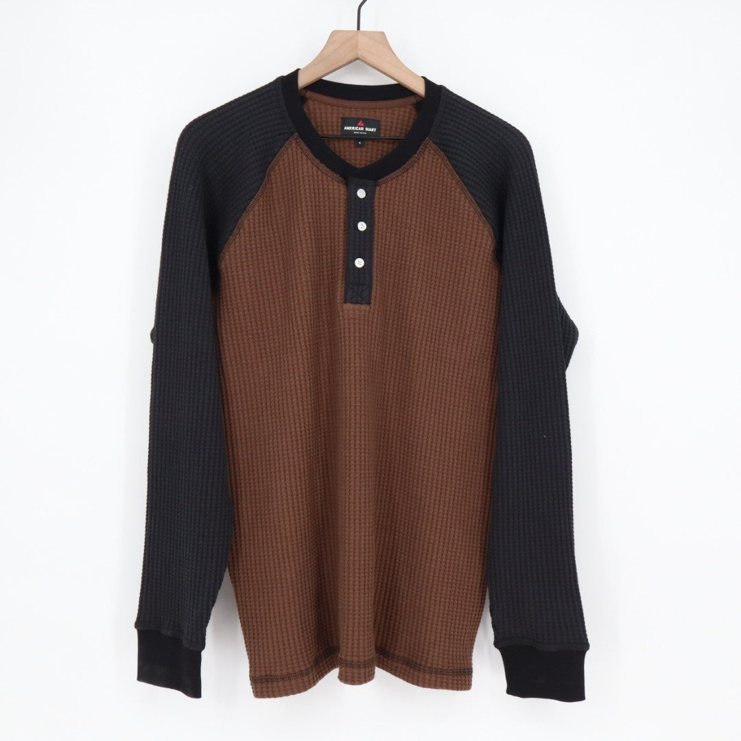 American Giant T-Shirt Mens L Cocoa Black Colorblock Cotton Stretch Waffle Knit