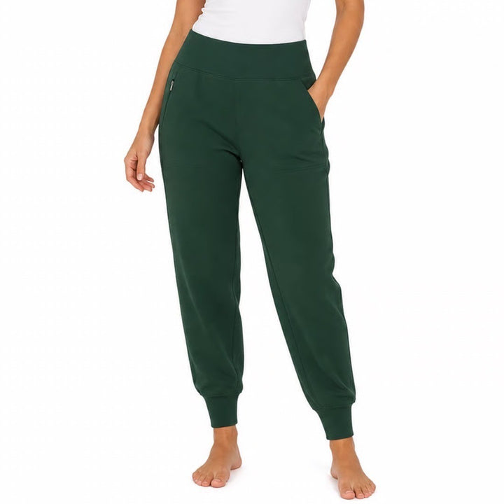 Athleta Venice Joggers Forest Green Petite Medium High Rise Ribbed Cuff Pants