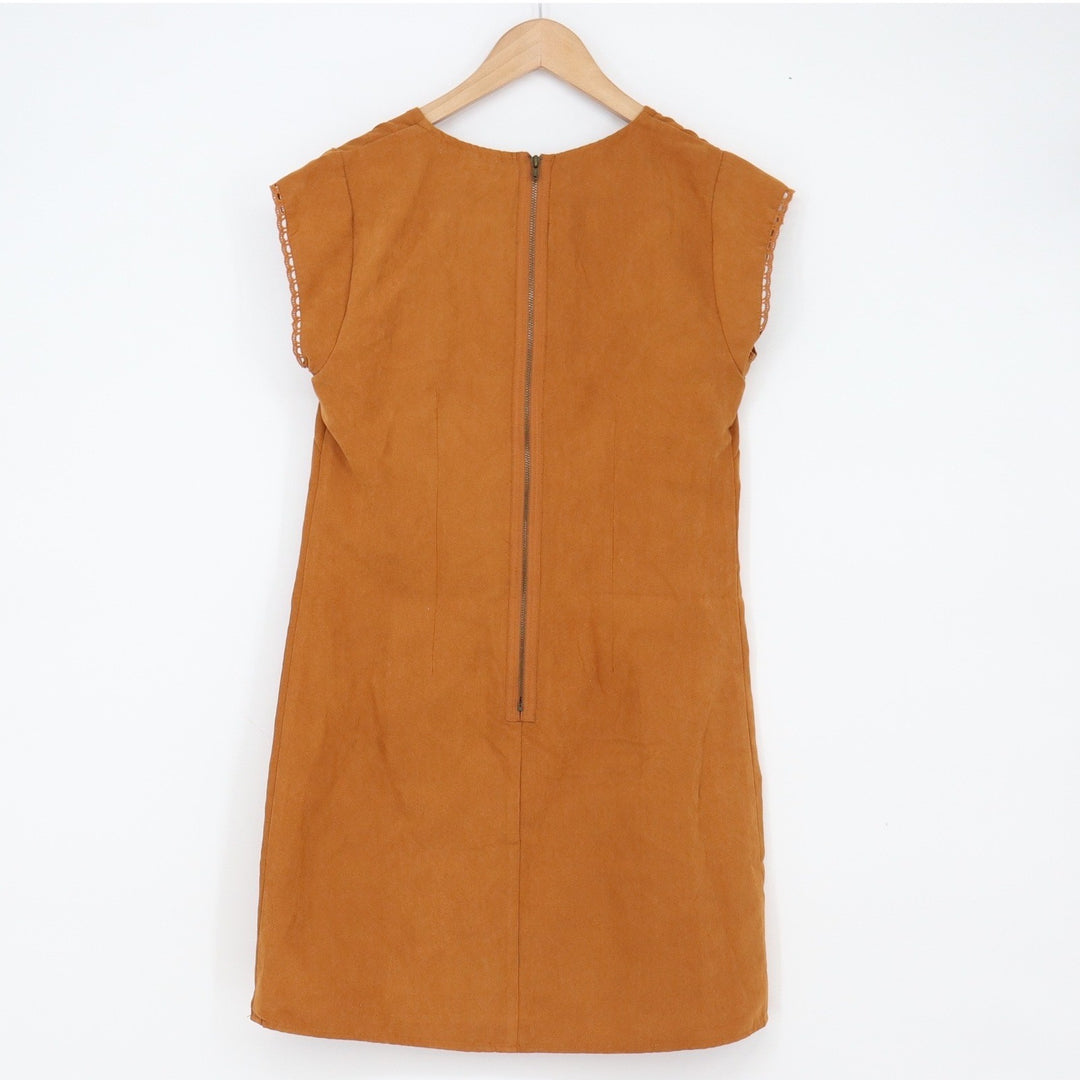 love FIRE Dress Women's M Cognac Faux Suede Lace Up Tassel Excellent