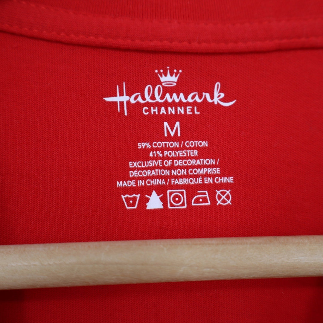 Hallmark Channel Womens Red Graphic T-Shirt Christmas Movie Watching Shirt Med
