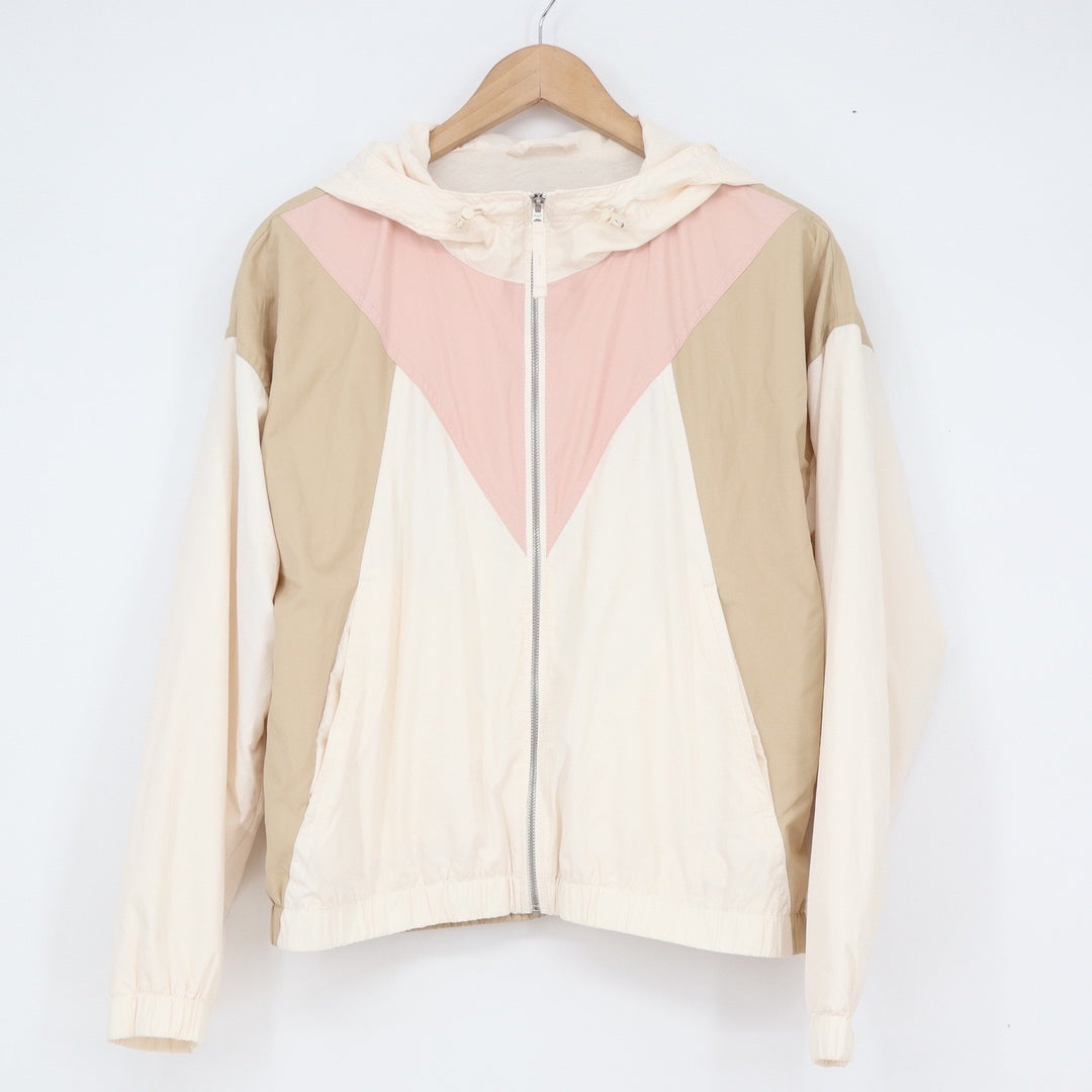 Abercrombie & Fitch Womens Colorblock Windbreaker Hooded Jacket Pink Tan Medium