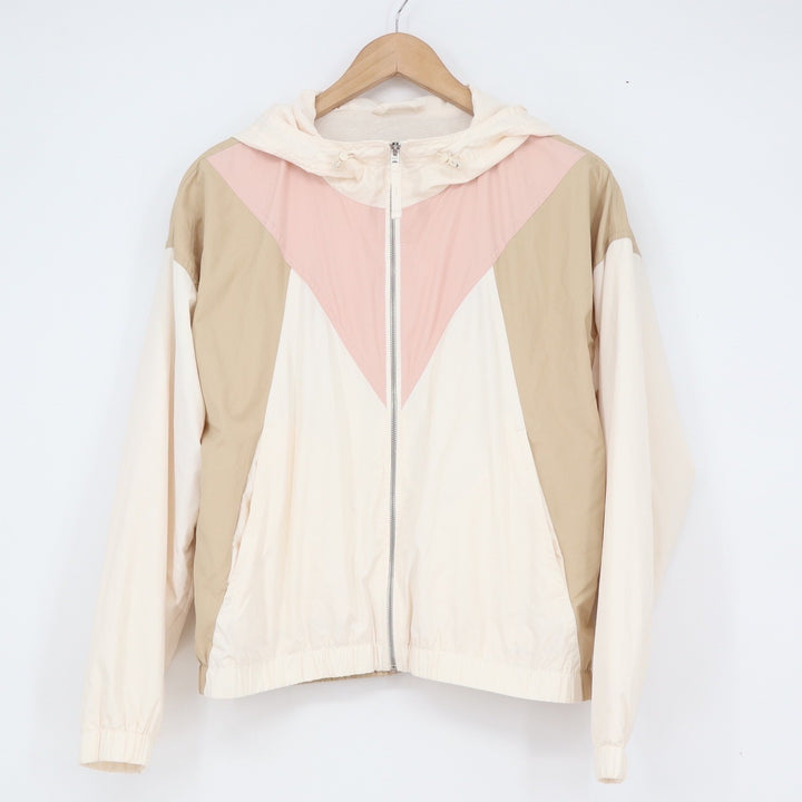 Abercrombie & Fitch Womens Colorblock Windbreaker Hooded Jacket Pink Tan Medium