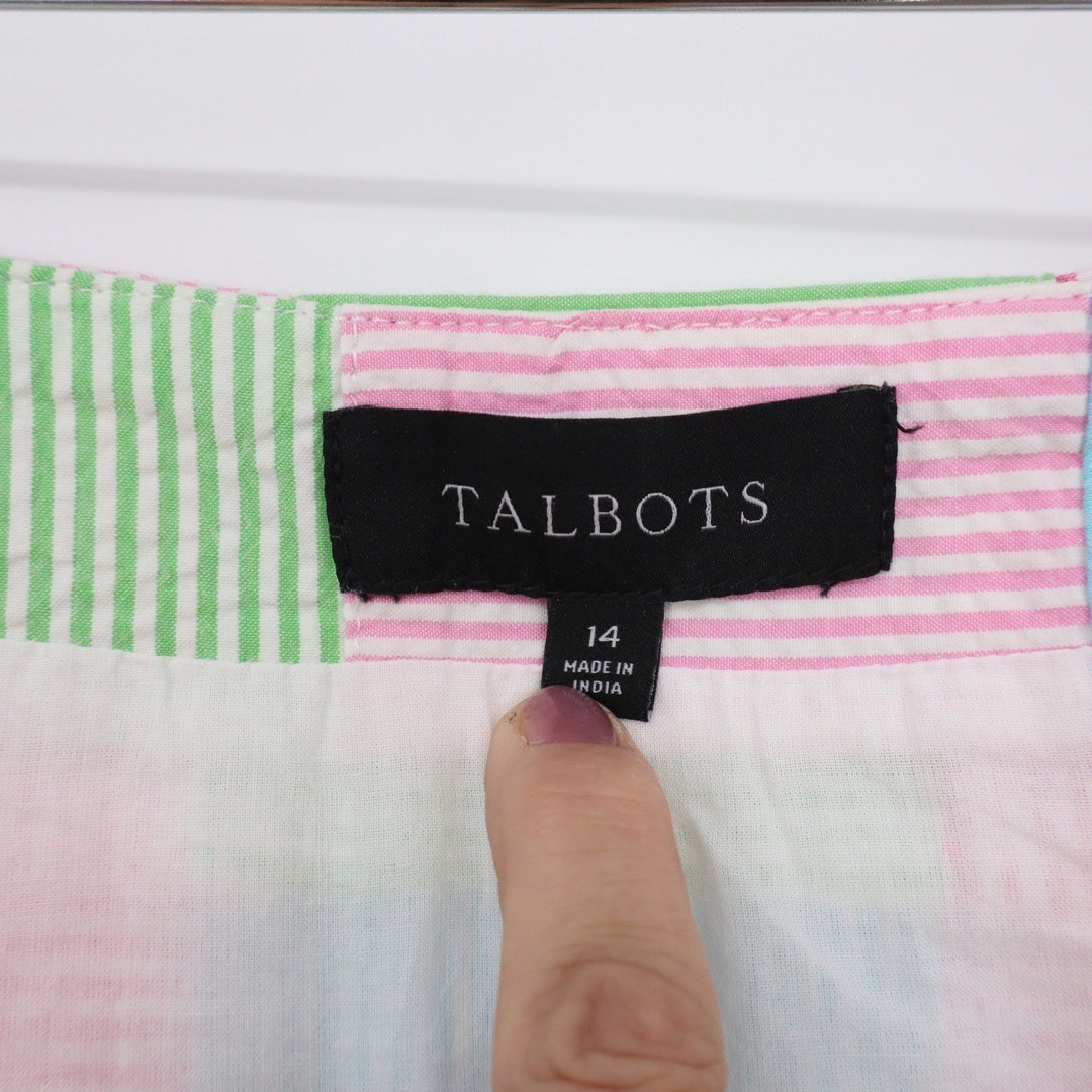 Talbots Pink Green Blue Pastel Patchwork Seersucker Cotton Mini Skirt Size 14