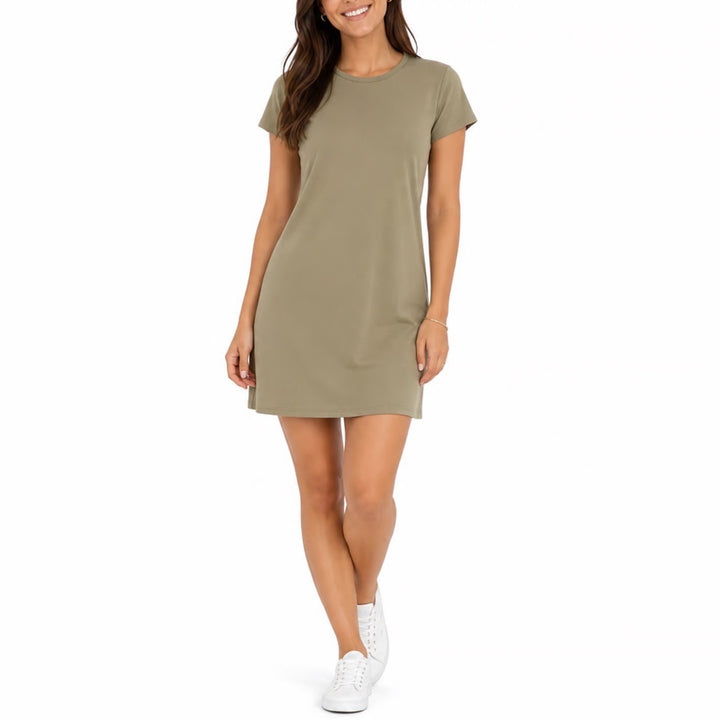 Athleta T-Shirt Dress Women Large Olive Green Crew Neck Short Sleeve Pullover