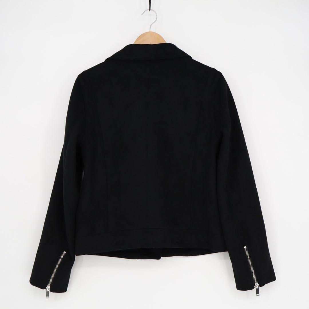 Old Navy Moto Jacket Womens Medium Black Stretch Asymmetrical Zip Spread Collar