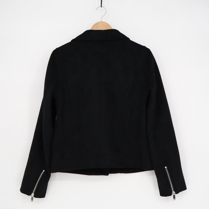 Old Navy Moto Jacket Womens Medium Black Stretch Asymmetrical Zip Spread Collar