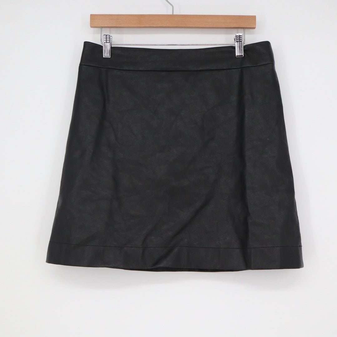 J.Crew Black Faux Leather A-Line Mini Skirt Size 10 Vegan Leather Back Zip