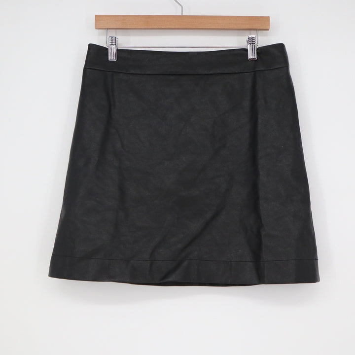 J.Crew Black Faux Leather A-Line Mini Skirt Size 10 Vegan Leather Back Zip