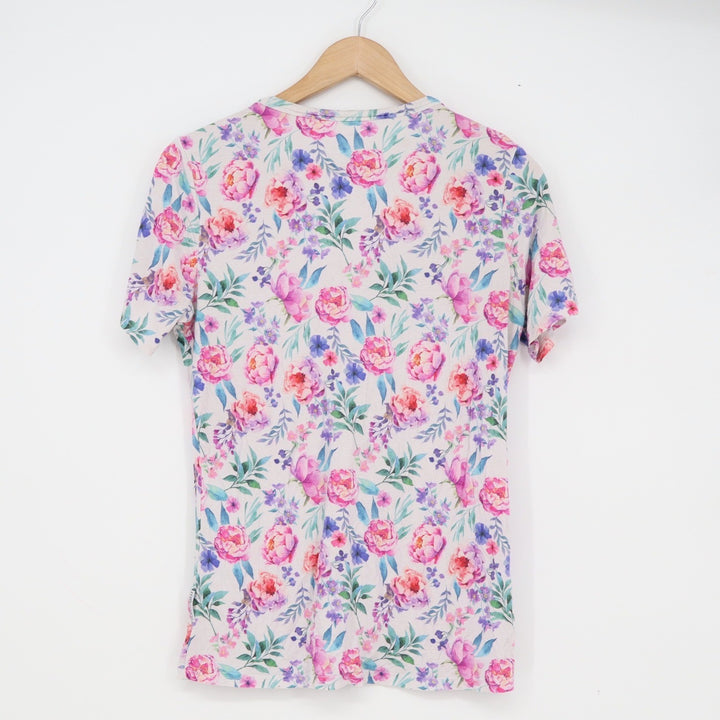 Milk + Coco Floral Bamboo Viscose Henley T-Shirt Small Pink Purple