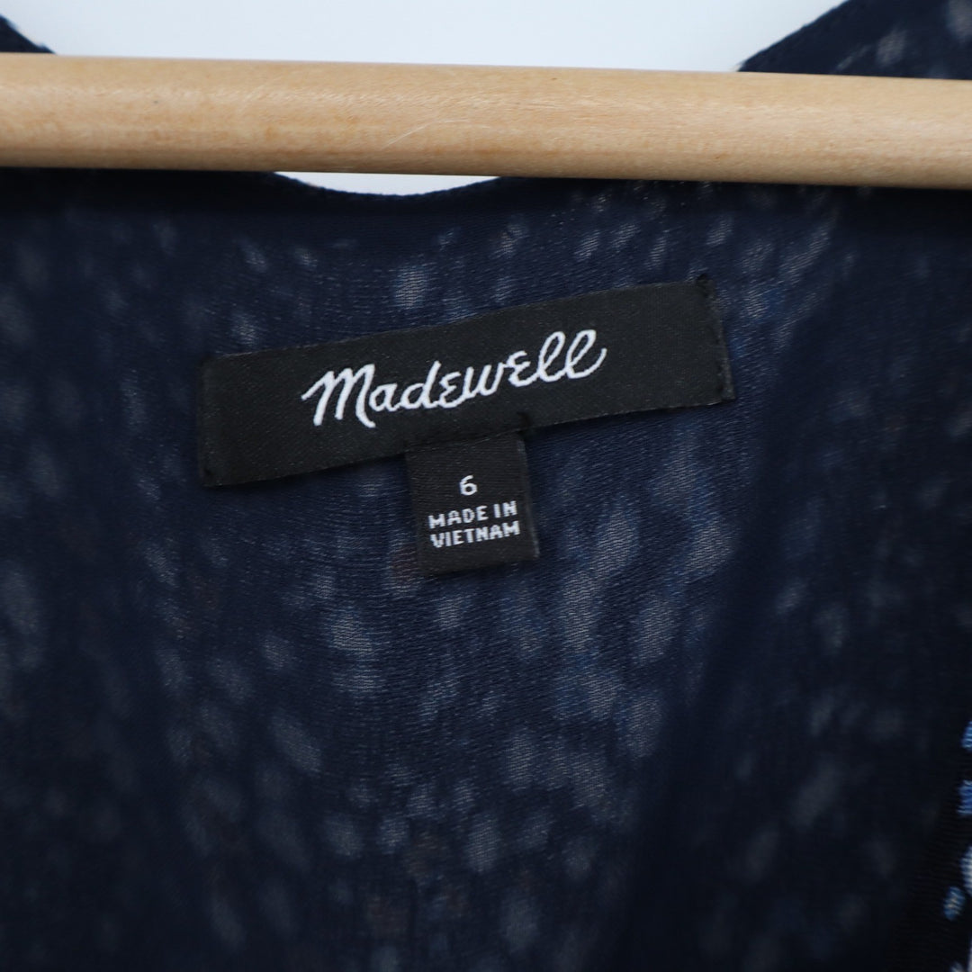 Madewell Navy Blue Abstract Speckled V-Neck Long Sleeve Mini Dress Size 6
