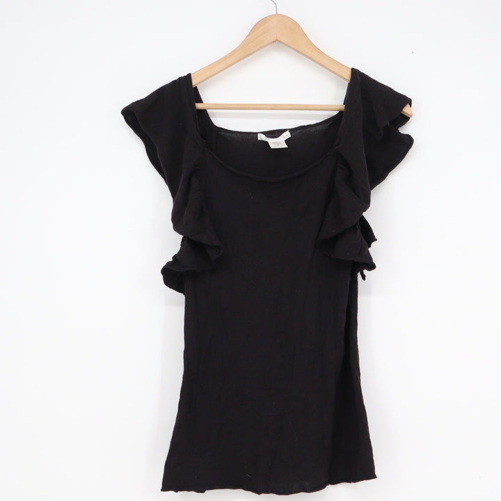 Charlotte Russe Black Ruffle Cap Sleeve Square Neck Knit Top M