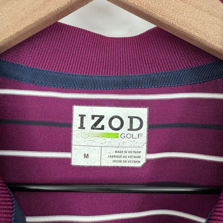 IZOD Golf Mens Medium Burgundy White Stripe Short Sleeve Polo Shirt M