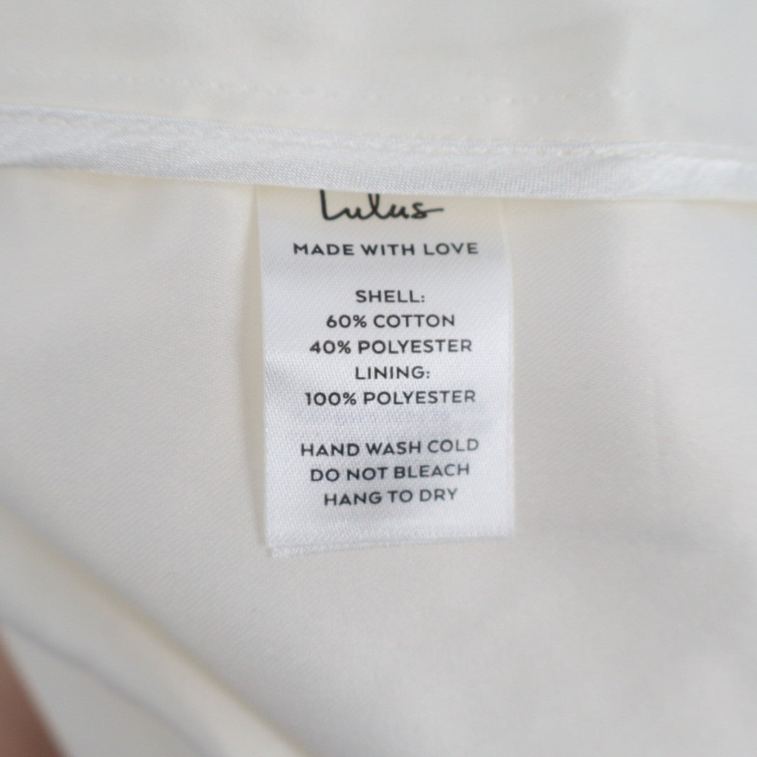 Lulus Odetta Midi Dress Womens Small White Cotton Burnout Puff Sleeve Lace-Up