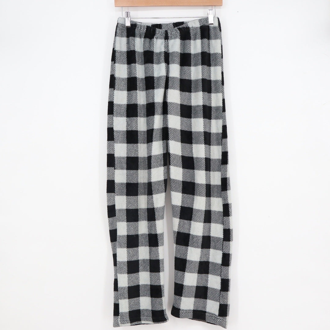 Fashion by Mirabeau Mens Fleece Pajama Pants Black White Buffalo Plaid Size M