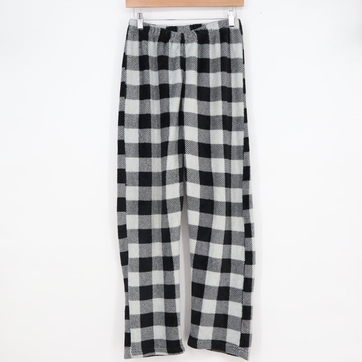 Fashion by Mirabeau Mens Fleece Pajama Pants Black White Buffalo Plaid Size M
