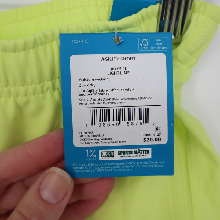 DSG Boys Agility Short Light Lime Neon Yellow Athletic Training Shorts Size L