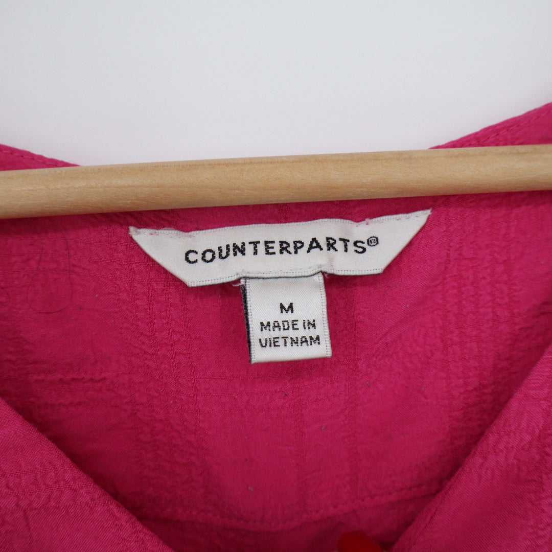 Counterparts Pink Ruffle Sleeve Textured V-Neck Blouse Top Womens Medium