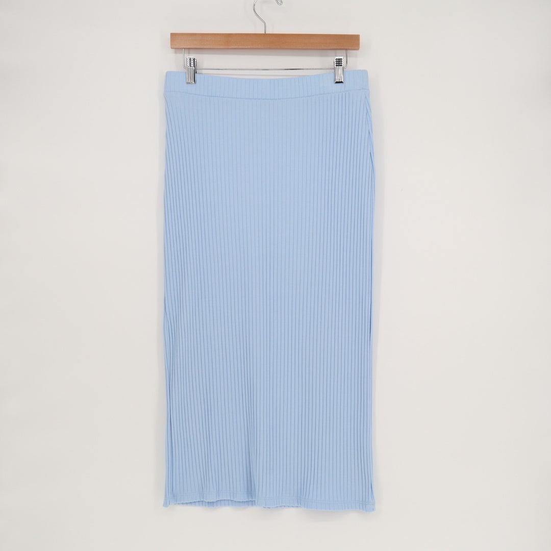 Old Navy Straight Maxi Skirt Womens Medium Light Blue Knit Ribbed Cotton Stretch