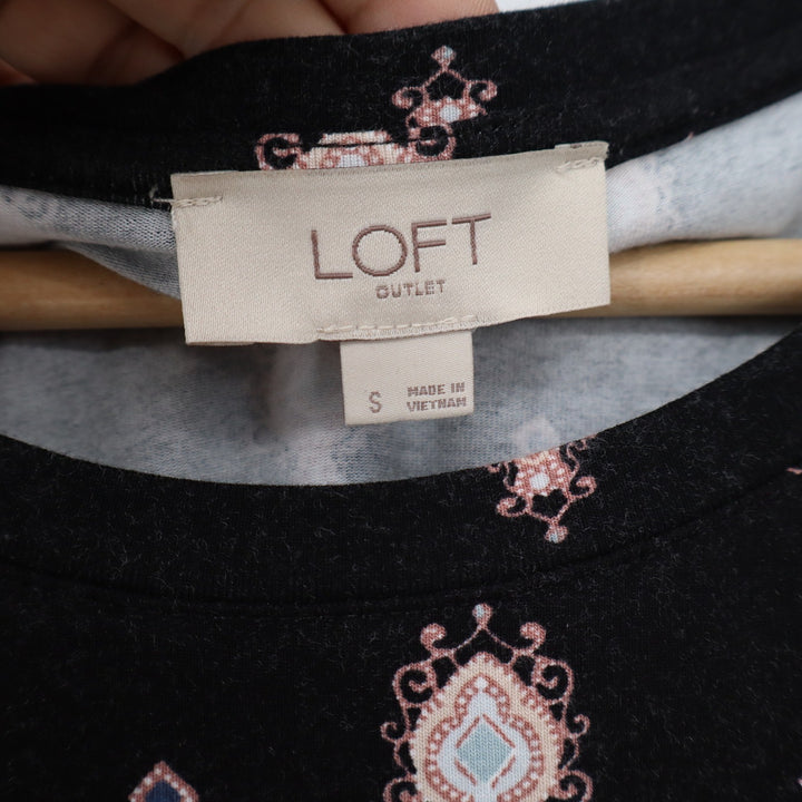 LOFT Outlet Black Medallion Print Sleeveless Swing Dress Small Scoop Neck