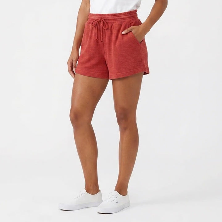 Aerie Womens Red Slub Knit Lounge Shorts Smocked Drawstring Waist Small Pockets