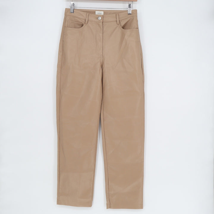 Wilfred Melina High Waisted Vegan Faux Leather Straight Leg Pants Beige Tan 4