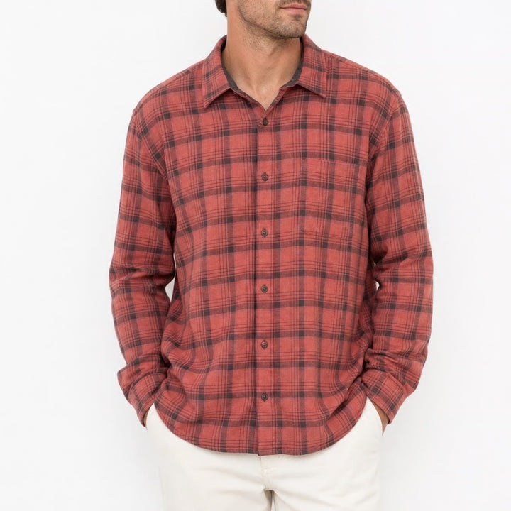 Sonoma Goods For Life Mens XL Red Black Plaid Flannel Button Down Shirt