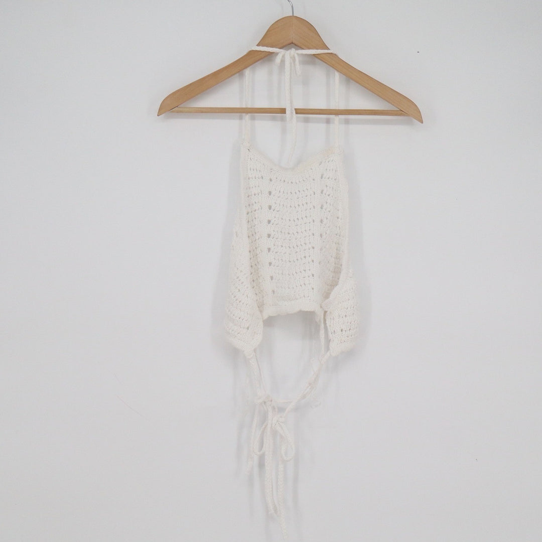 Cotton On White Crochet Halter Top Pointelle Knit Boho Crop Top Small