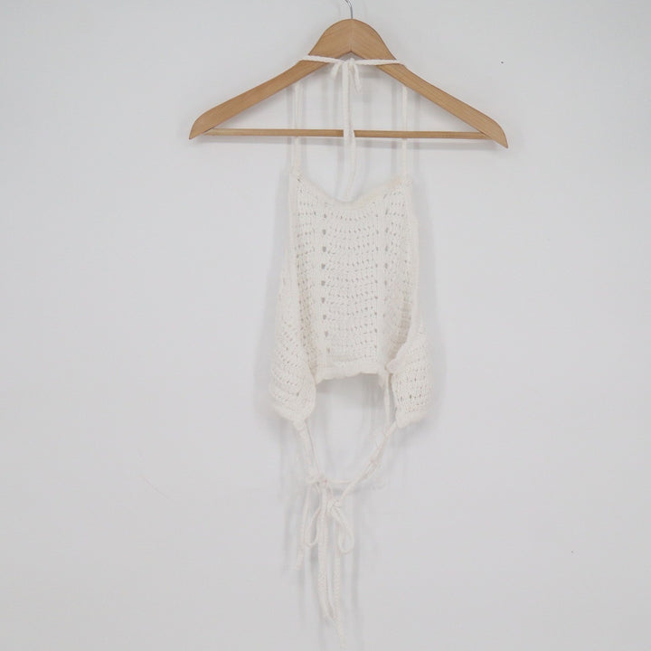 Cotton On White Crochet Halter Top Pointelle Knit Boho Crop Top Small