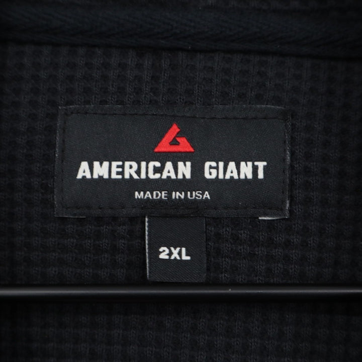 American Giant Summit Hoodie Mens 2XL Black Cotton Waffle Knit Kangaroo Pocket