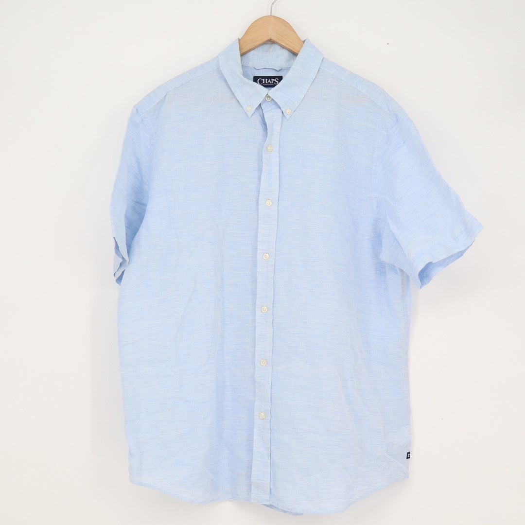 Chaps Mens XL Light Blue Linen Cotton Short Sleeve Button Down Shirt