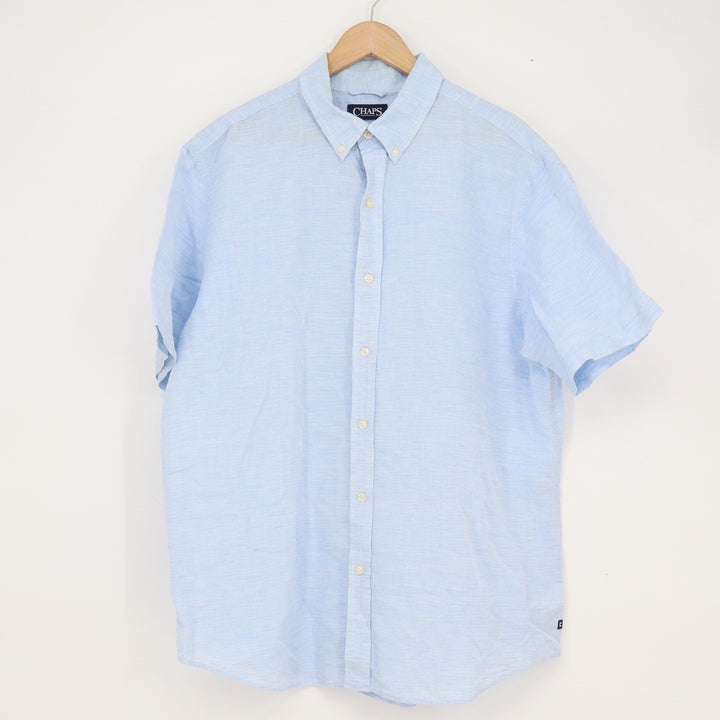 Chaps Mens XL Light Blue Linen Cotton Short Sleeve Button Down Shirt