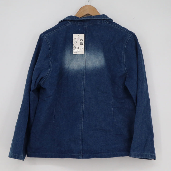 Fashion%Classic Blue Denim Blazer Jacket Faded Medium Wash 3XL