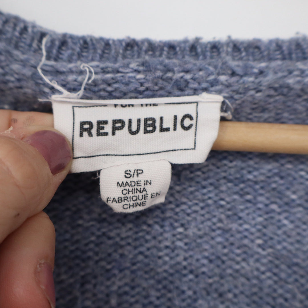 For the Republic Blue Heather V-Neck Oversized Knit Sweater Small 10467