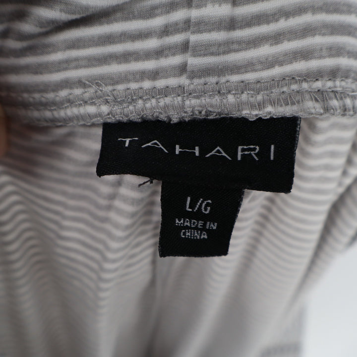 Tahari Pajama Shorts Women Large Gray Striped Stretch Drawstring Waist Sleepwear