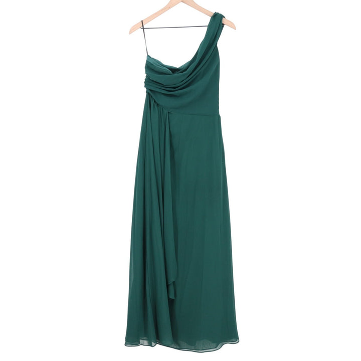 Maxi Bridesmaid Dress Womens Sage Green Pleated One Shoulder Front Slit
