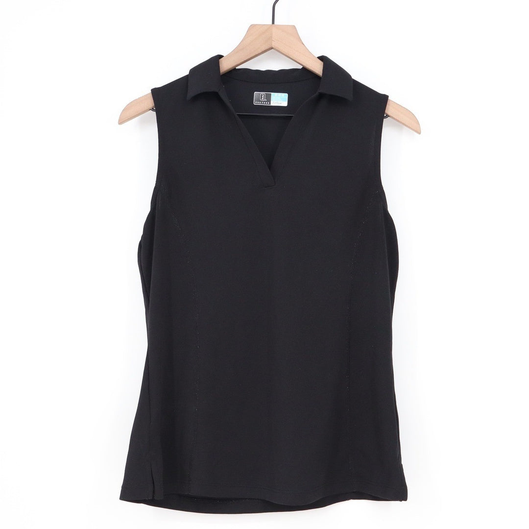 PGA Tour Airflux Sleeveless Polo Shirt Womens Medium Black V-Neck Golf Top KLB