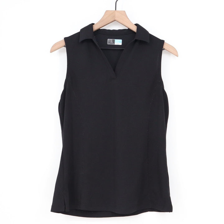PGA Tour Airflux Sleeveless Polo Shirt Womens Medium Black V-Neck Golf Top KLB