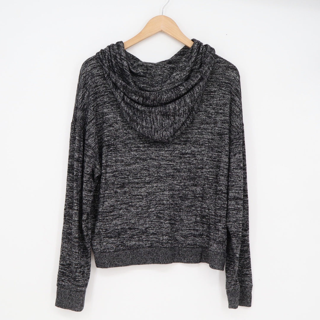 Gap Womens Space Dye Hooded Sweater Gray Black Marled Knit Pullover Size M