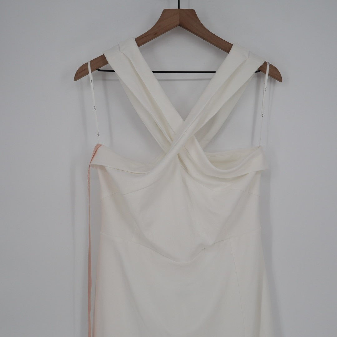 Lulus Head to Cocktail Hour Halter Neck Maxi Dress Womens 2XL White Front Slit