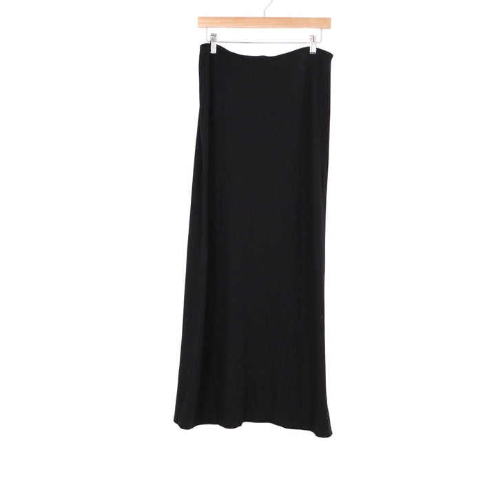 Women Black Maxi Skirt Rayon Blend Stretch Solid Minimalist Long Skirt Size L