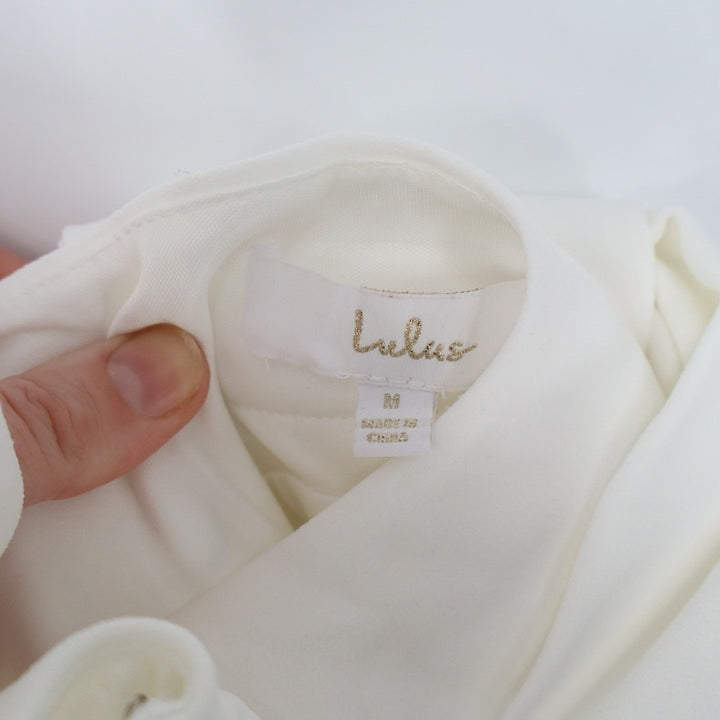 Lulus Loving Fate Maxi Dress Women Medium White Stretch Bow Square Neck Backless