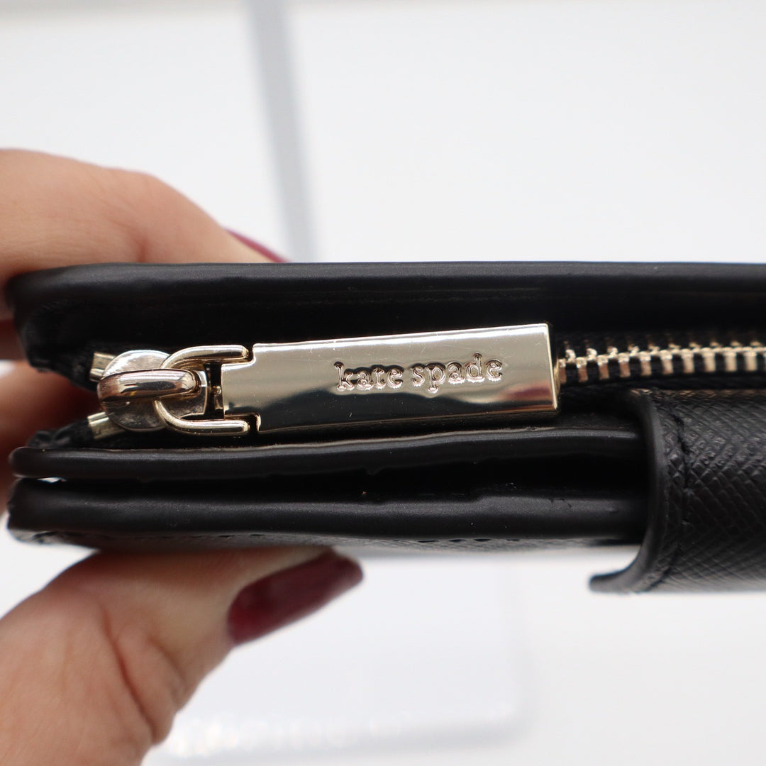 Kate Spade Staci Black Saffiano Leather Medium Bifold Wallet New