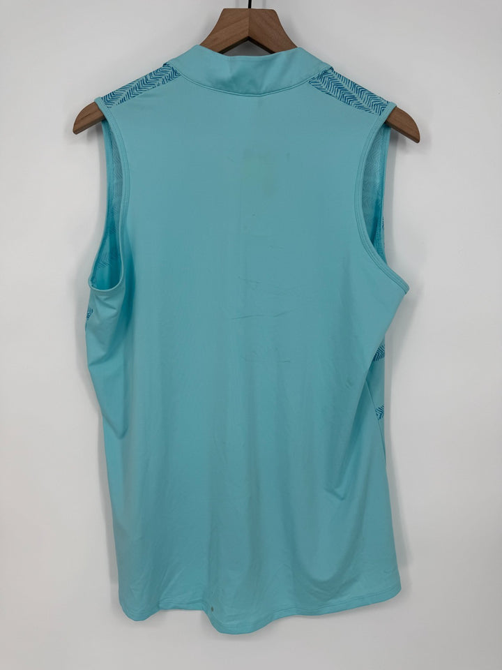 Adidas Polo Shirt Women XL Pulse Blue Herringbone Striped Sleeveless Quarter Zip